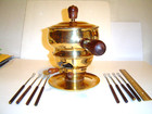 CHAFING DISH BRONZE THAILAND fondue COMPLETE with BURNER 8 forks HOLDS 54 ounces — photo 2