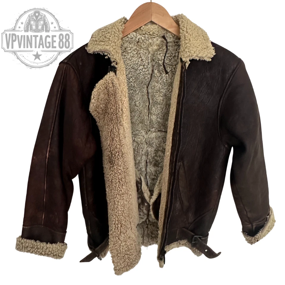 Vintage B-3 Aviator Bomber Jacket Brown Sheepskin Shearling Leather Flight - Image 4 of 4