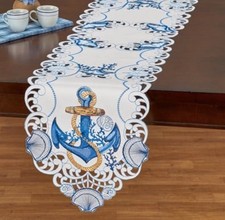 Embroidered Anchor Table Runner Topper 68  x 13"