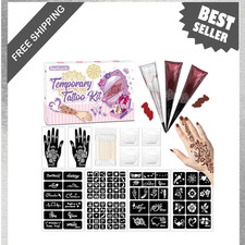 Temporary Tattoo Kit with Reusable Stencils and Tattoo Pastes for Skin Body Art