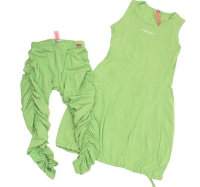 Carbone 2tlg Ballonkleid Shirt-Kleid + Leggings gesmokt Mädchen Gr. 152 hellgrün