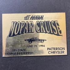Mopar Cruise 1994 Brass Plaque Patterson Chrysler Collectible