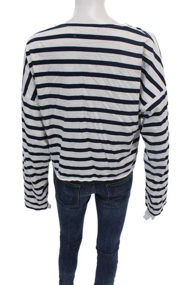 Top informal recortado a rayas manga larga de algodón blanco talla M de La Ligne para mujer Foto 3 de 4