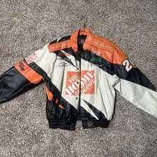 Vtg Jeff Hamilton NASCAR #20 Home Depot Leather Racing Jacket Sharktooth Medium