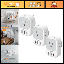 Travel Plug Adapter Type G - 3 Pack, US to UK Power Converter for International