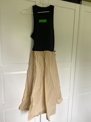 ganni beige dress Ivory/Beige Striped Strapless Midi Dress