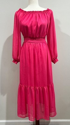Sofia Vergara Off The Shoulder Midi Dress Womens XS Sheer Fuchsia Milkmaid