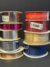 Christmas Ribbon Rolls Shiny Assorted For Gift Wrapping 9pc Lot New NOS