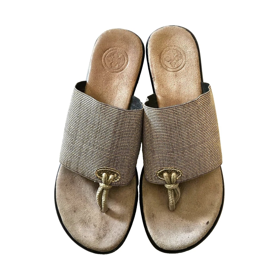 Sandálias Charleston Shoe Company Hilton tanga anabela sapatos de linho dourado 7 - Imagem 2 de 4