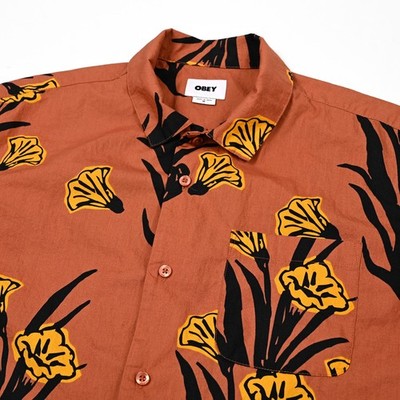 Obey Shirt Camp Mens Medium AOP Short Sleeve Cotton Floral Resort Button Up Surf