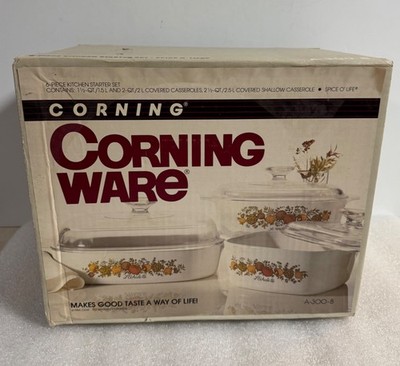 New Vintage Corning Ware L Echalote La Marjolaine Spice of Life Set of 3 w/lids