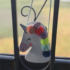 Girls Unicorn Crossbody Bag White Small Faux Leather Pom Pom Glitter Strap