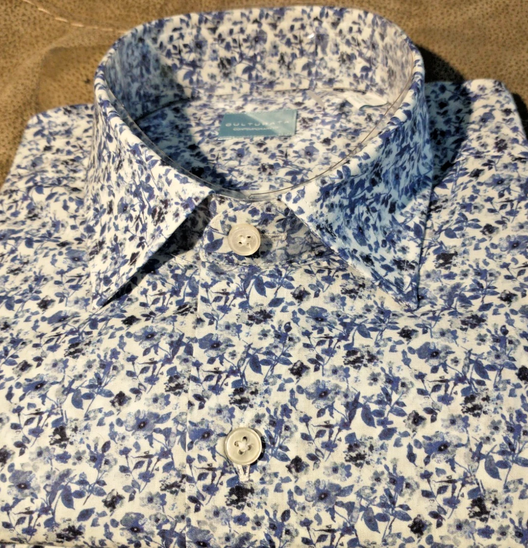NWT CULTURATA men's Size L Long Sleeve Button Down Shirt Stunning Floral Arts p