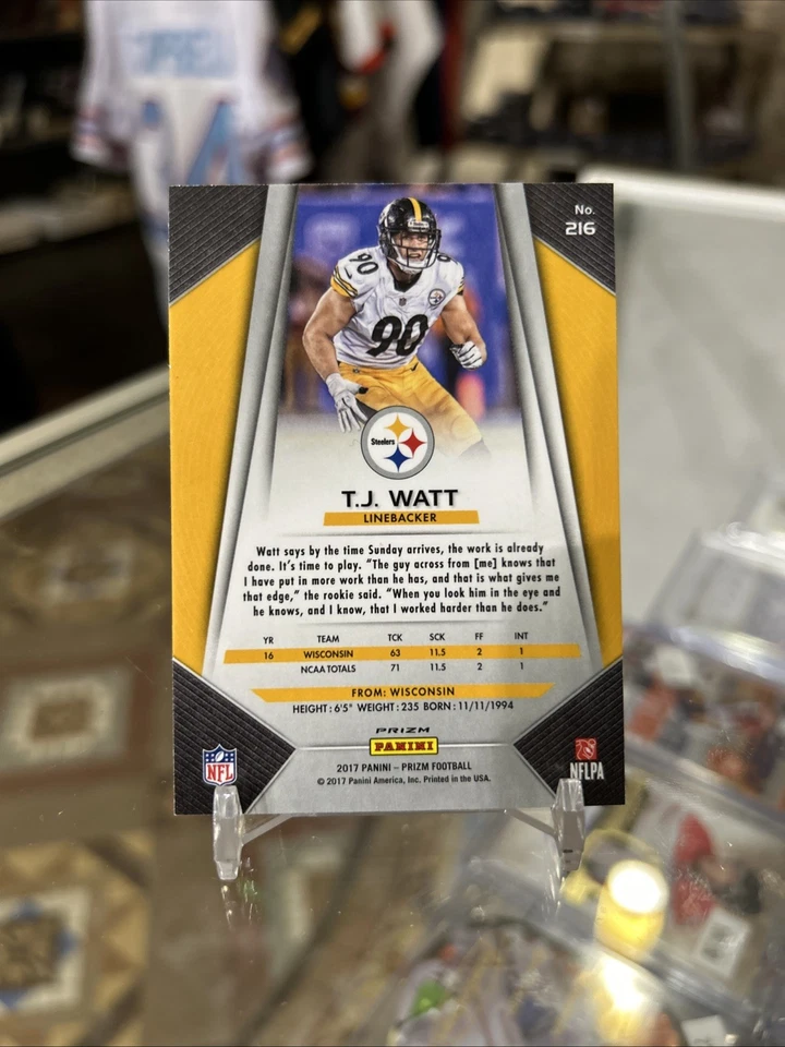 2017 Panini Prizm #216 T.J. Watt Rookie Card RC Silver Prizms Parallel SP!!! - Image 2 of 2