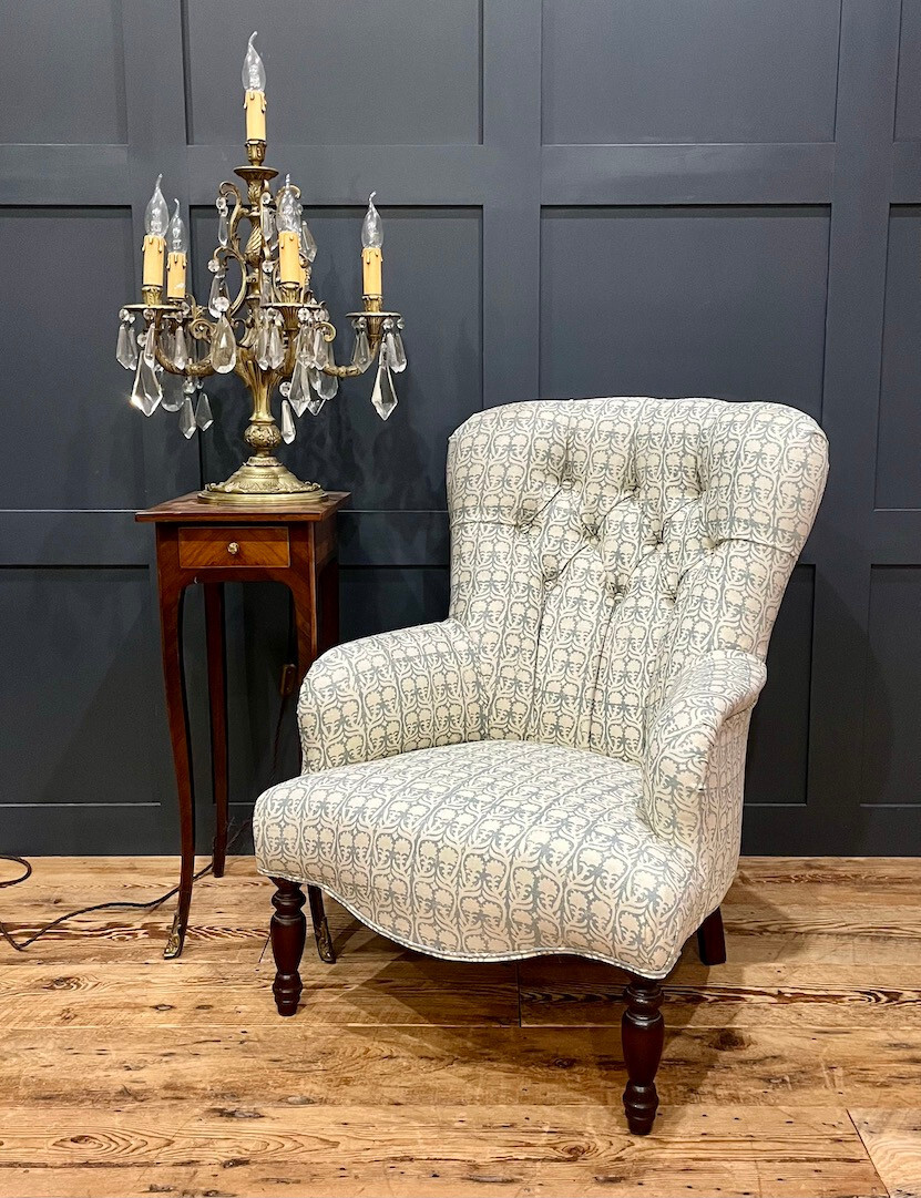 A Mid Century Vintage Button Back Armchair Penny Morrison Fabric