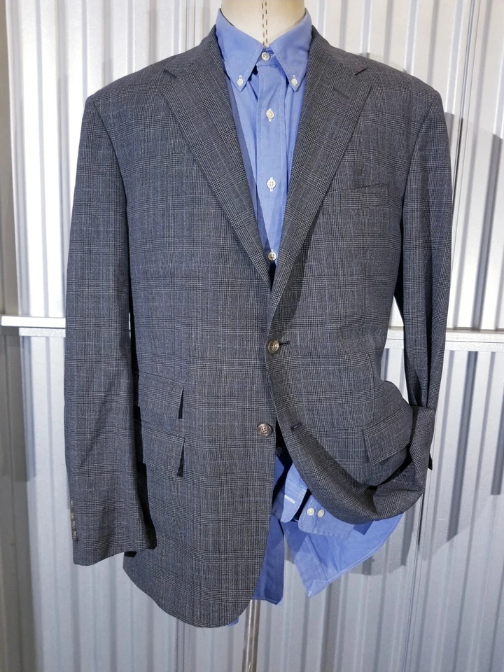 Abrigo Deportivo Blazer POLO Ralph Lauren Gris Azul 44L Cuadros Glen Italia Tweed Foto 2 de 4
