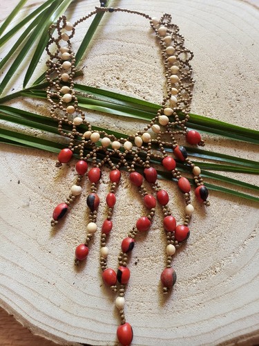 Rainforest seeds waterfall ethnic necklace Huayruru seeds evil eye jewelry - Picture 8 of 9