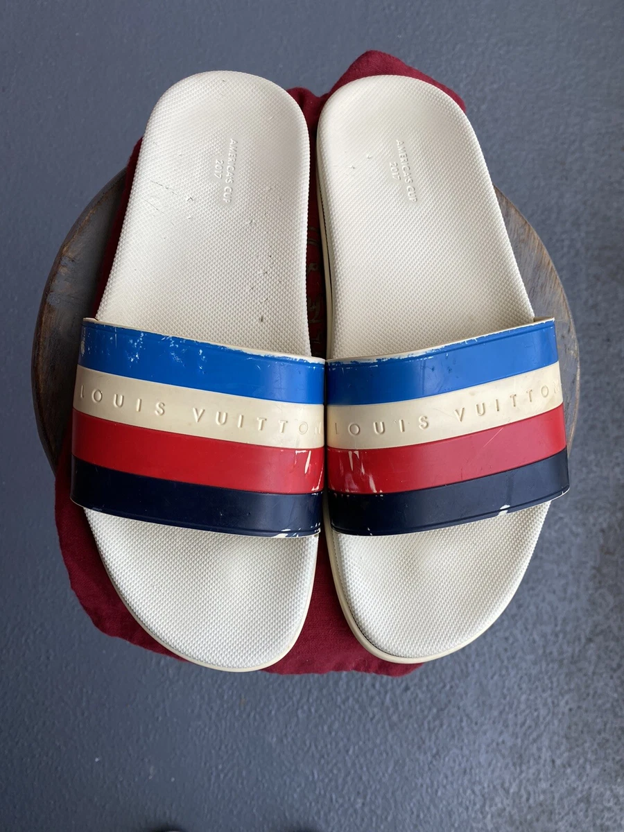 $595 Louis Vuitton Waterfront Pool Slides Americas Cup MEN LV SIZE