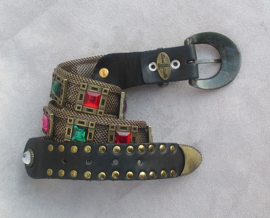 80s ビンテージ Sand Castle スタッズベルト / 雰囲気抜群 希少 STUNNING VINTAGE SAND CASTLE USA JEWELED BRASS METAL MESH