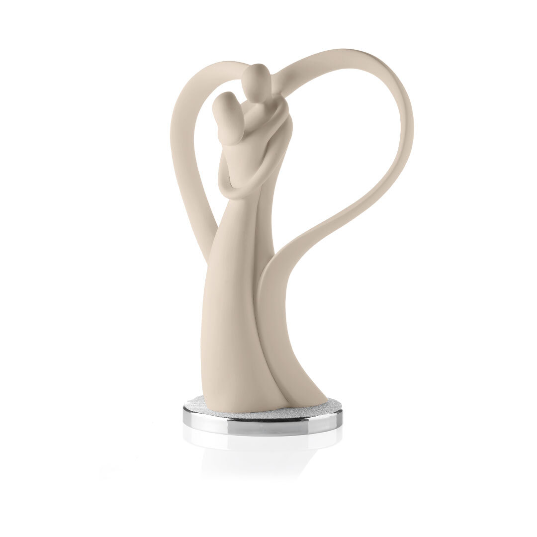 BONGELLI PREZIOSI Statua Figura Innamorati Cuore Nocciola 39cm Marmorino Base Ar