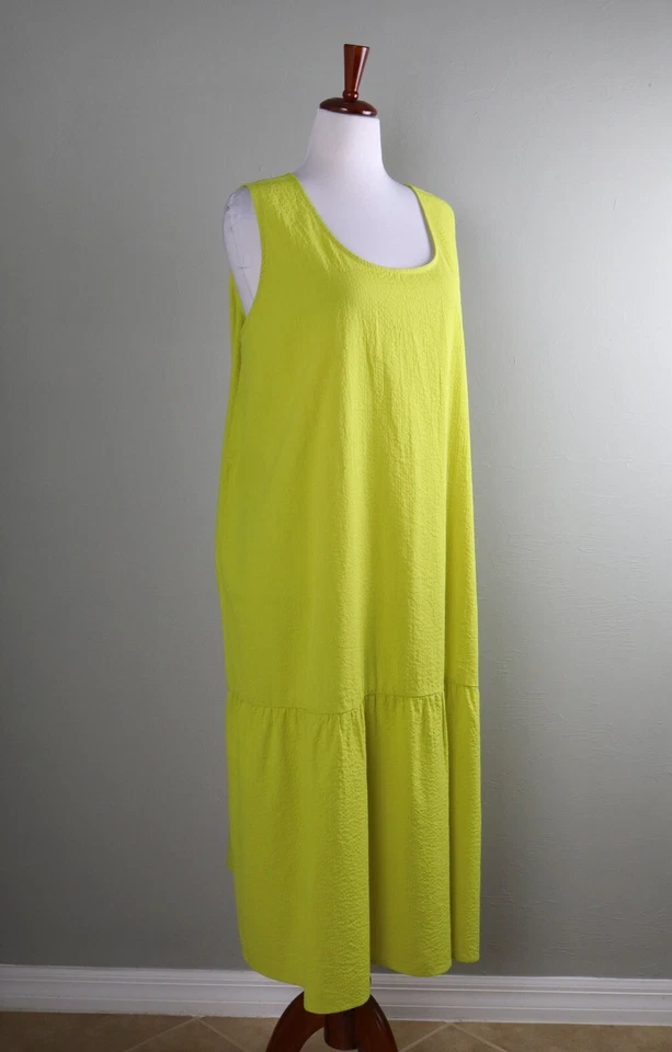 Vestido midi EILEEN FISHER NUEVO CON ETIQUETAS $188 algodón orgánico ondulado cuello redondo talla 3X Foto 2 de 4