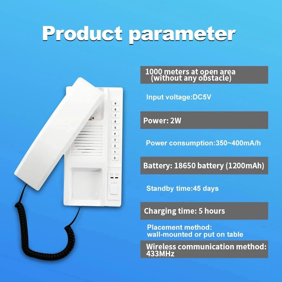 Wireless Audio Intercom System Two Way Telephone Expandable Handsets Interphone - Image 3 of 4