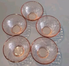 Arcoroc Pink Swirl Berry Dessert Fruit Bowls Set of 5 France 5" Wide 