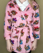 Justice Pink Monkey Winter Christmas Bath Robe Girls Size 8/10