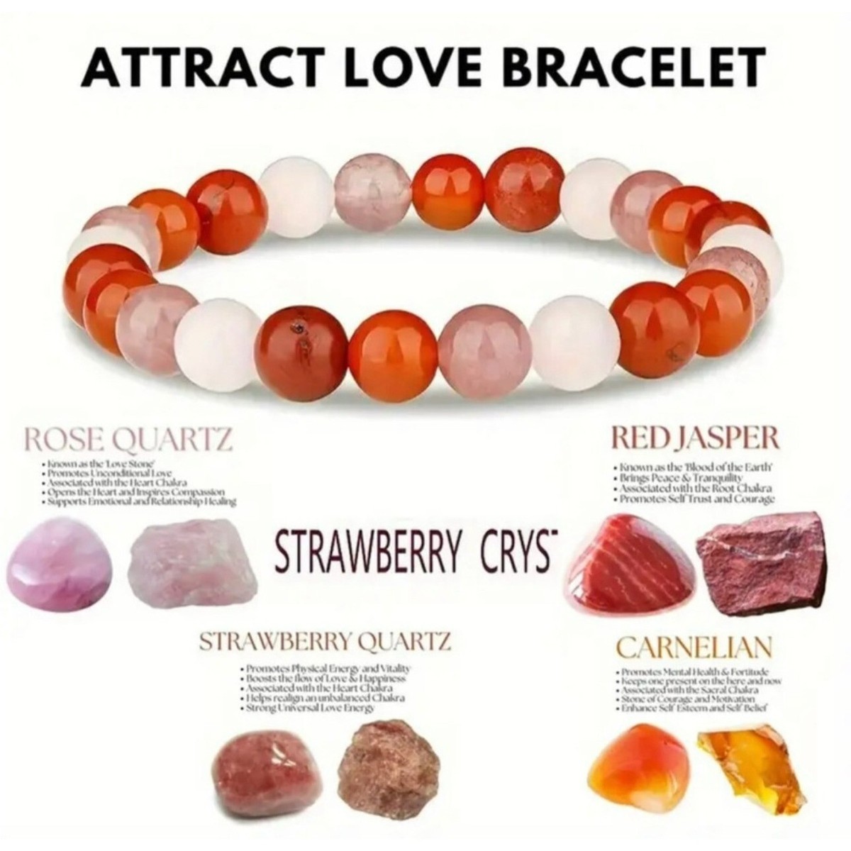 NWT Rose Quartz, Carnelian, Strawberry Quartz Red Jasper 8mm