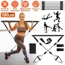 Full Body Pilates Bar Kit with Door Anchor Adjustable Resistance Band Workout