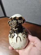 Studio Pottery Stoneware HandCrafted Dragon Baby Hatching Out Of Egg E.Adams