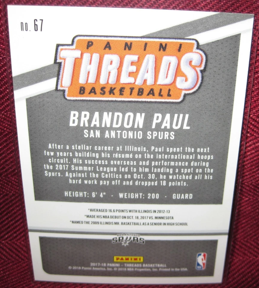 2017-18 PANINI THREADS #67 BRANDON PAUL RC DAZZLE 20/199 - Image 2 of 2
