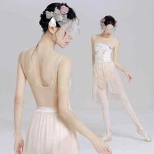 Women Ballet Leotards Printed Vest Sleeveless Dance Leotard Bodysuit Costume