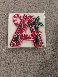 "A" Alphabet Ornament For Christmas Tree Candy Cane Initial Letter Hanging