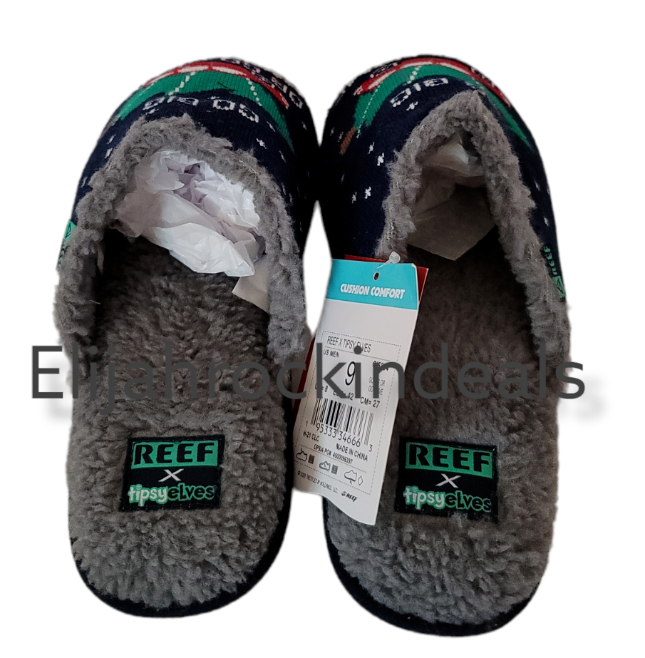 NEW MENS REEF X TIPSY ELVES GO BIG OR GO HOME SLIPPERS SIZE  display picture 2