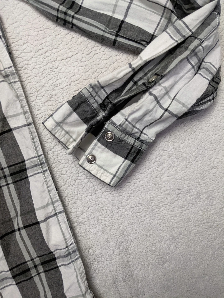 HELIX Mens L Navy Gray White Flying Skull Print Long Sleeve Pearl Snap - Image 4 of 4