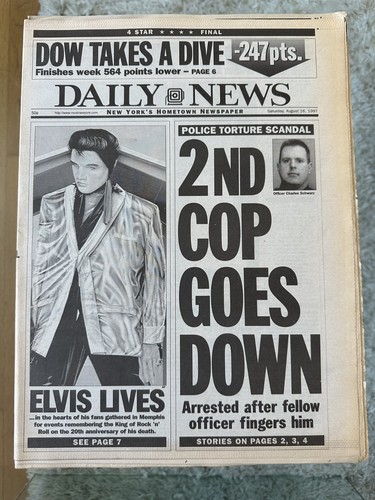 NY Daily News Aug 16 1997 Elvis 20th Anniversary Elvis Lives Louima Dow Crash