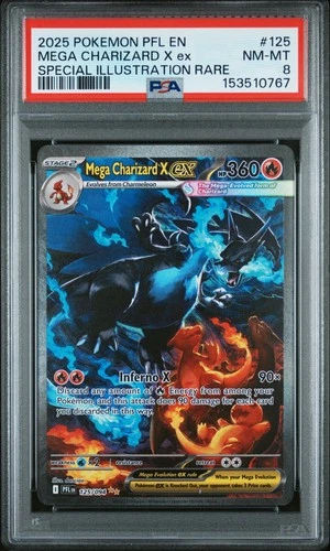 2025 POKEMON PFL SPECIAL ILLUSTRATION RARE #125 MEGA CHARIZARD X EX PSA 8