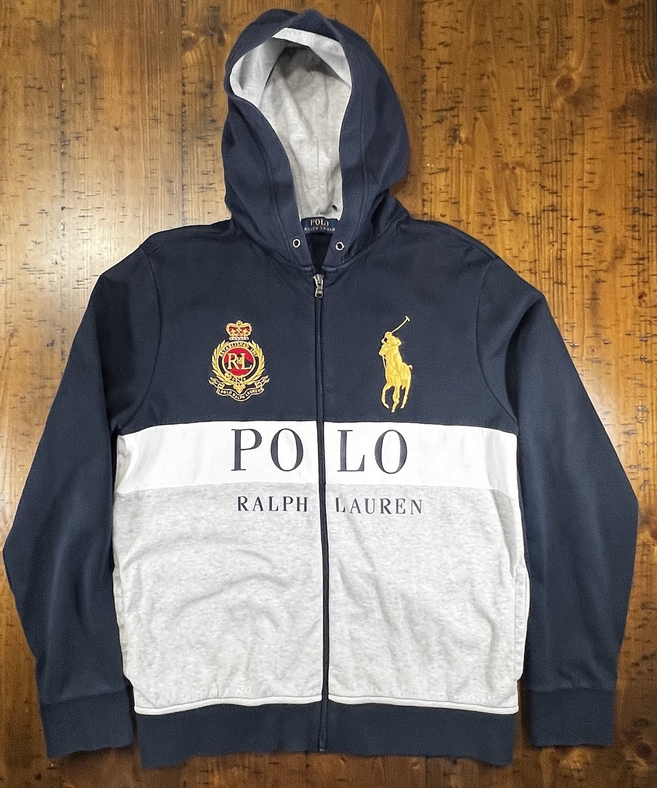 Polo Ralph Lauren Men's Navy Blue Full Zip-Up Hoodie Vintage 90s, Size Medium