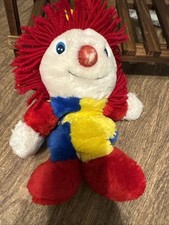 Vtg Clown Baby Crib Pull Toy 18" Musical Plush Primary Colors NOSE DAMAGE WORKS