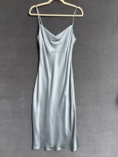 Express Slip Dress S Sage Green Satin Silky Cowl Neck Midi Cocktail Wedding