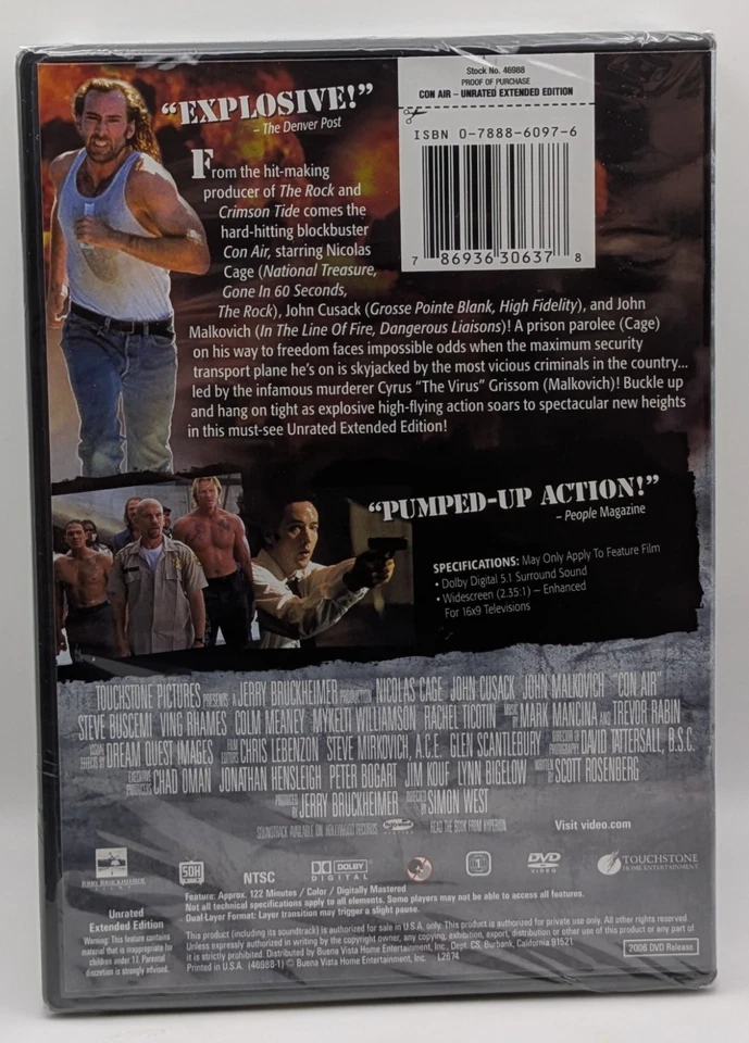 Con Air DVD Unrated Extended Cut Nicholas Cage John Cusack NEW SEALED - Image 2 of 2