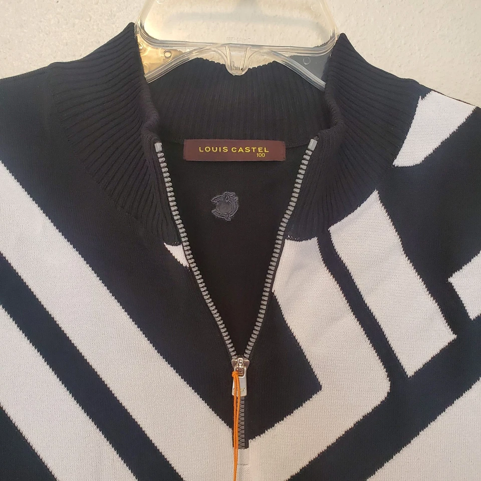 Louis Castel Vest Mens 100 Black White Performance Golf Casual Quarter Zip New M - Image 3 of 4
