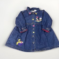 Vtg Disney Babies Denim Dress 18M Minnie Daisy Pluto Embroidered Y2K Toddler