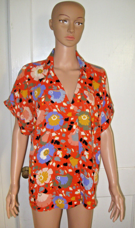 CABI Women's Multi-Color Floral Short Sleeve Polyester Top Style 5892 Sz M