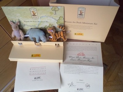 Steiff Ltd Ed Winnie Puuh Miniatur Set Goldknopf & White Label 647/5000