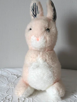 DOUDOU LAPIN THIENNOT  ANCIEN  24 CM PELUCHE ROSE BLANC  MADE IN  FRANCE - Photo 1/4