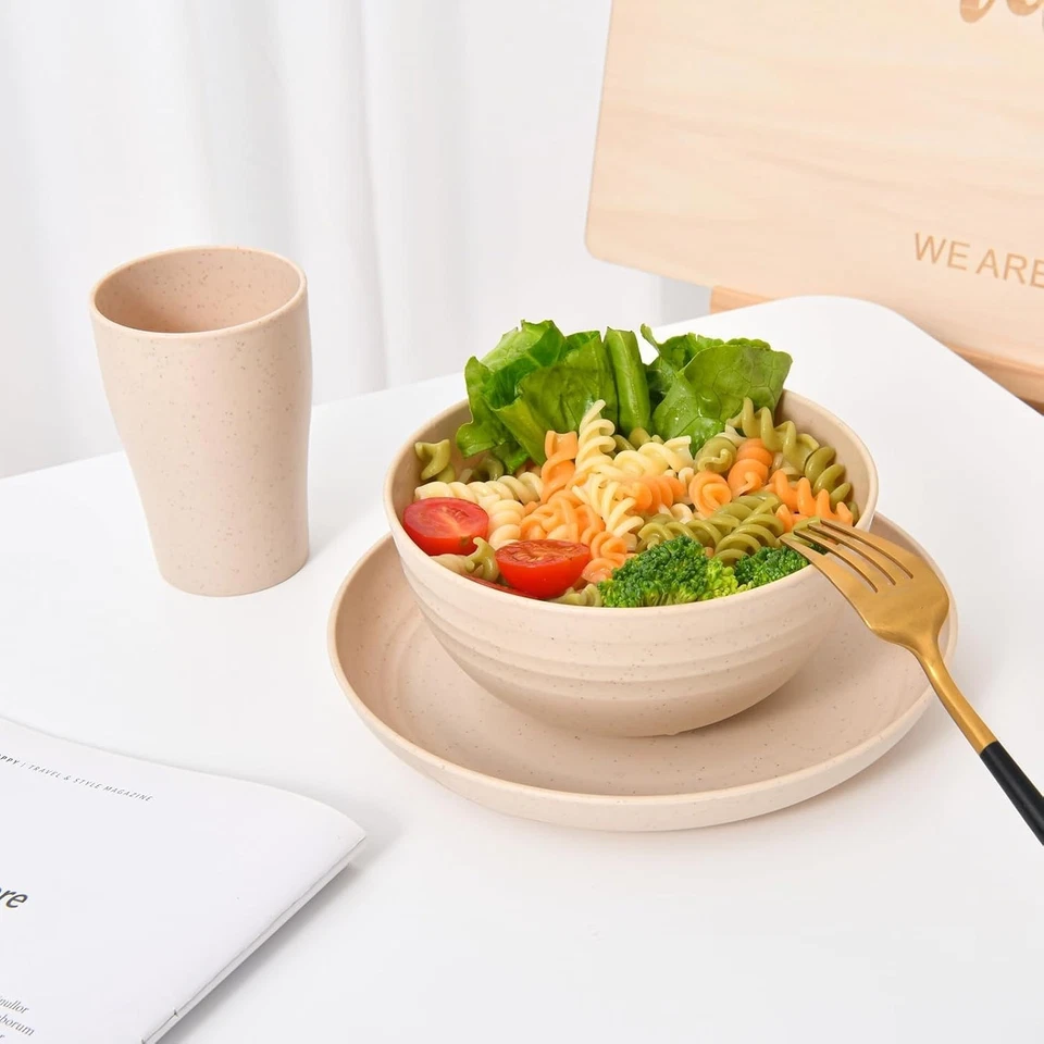 24 - Piece Wheat Straw Dinnerware Set - Plates and Bowls for 6, Unbreakable, Dis - Image 2 of 4