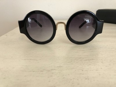 $325 Coco and Breezy Pram Round Black Gold Sunglasses Eyewear 48-23-140