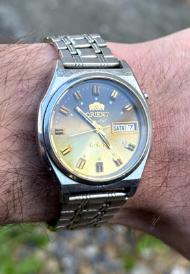 Vintage Orient Crystal 3 Star Automatic Day Date Men's Watch Japan